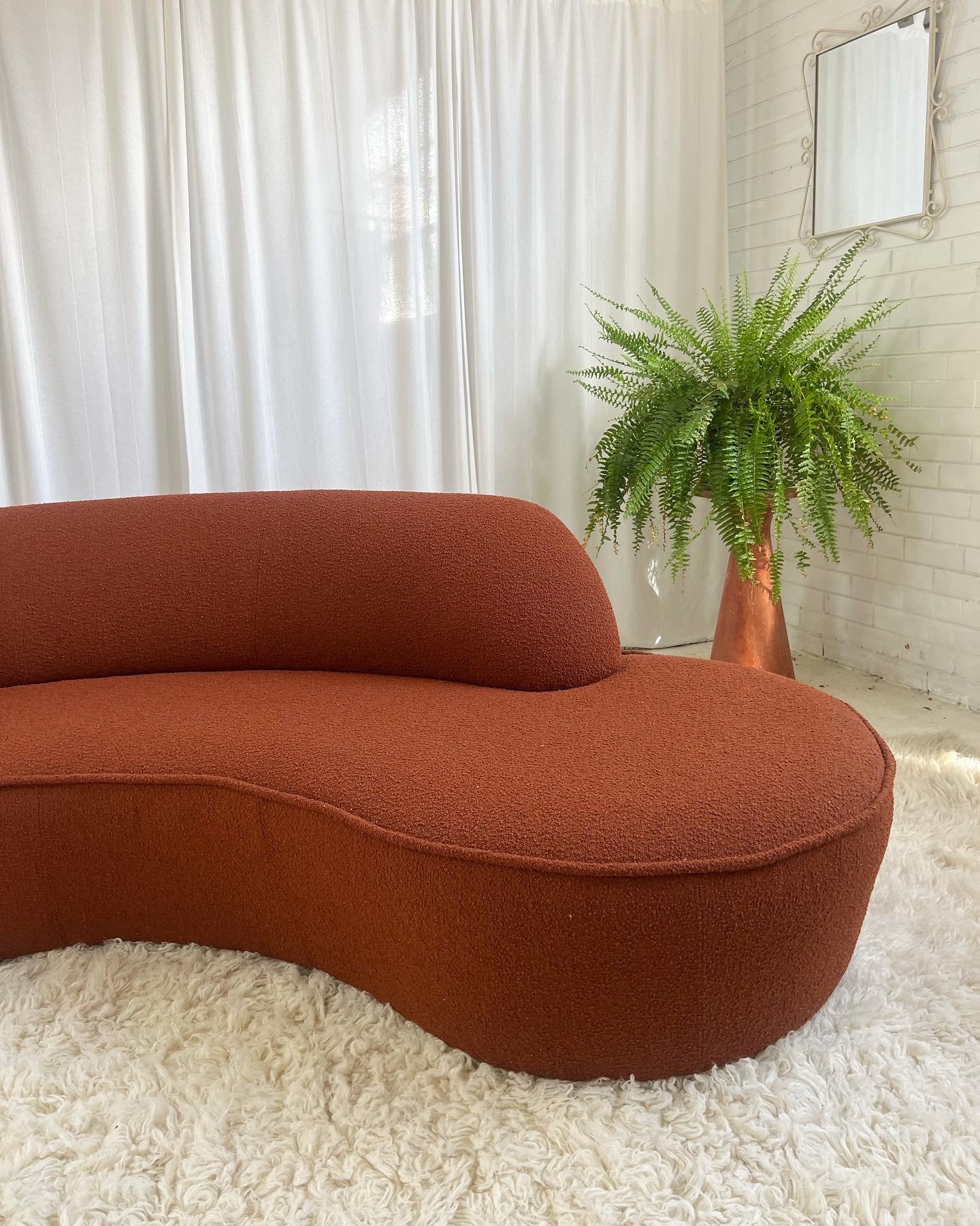 - Bespoke Rust Boucle Curved Sofa
