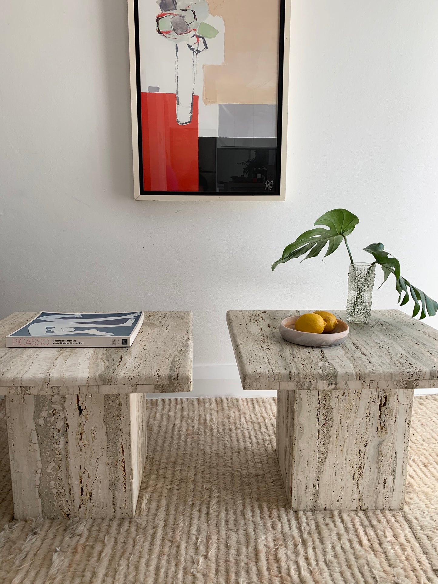 Vintage Unfilled Travertine Side Tables
