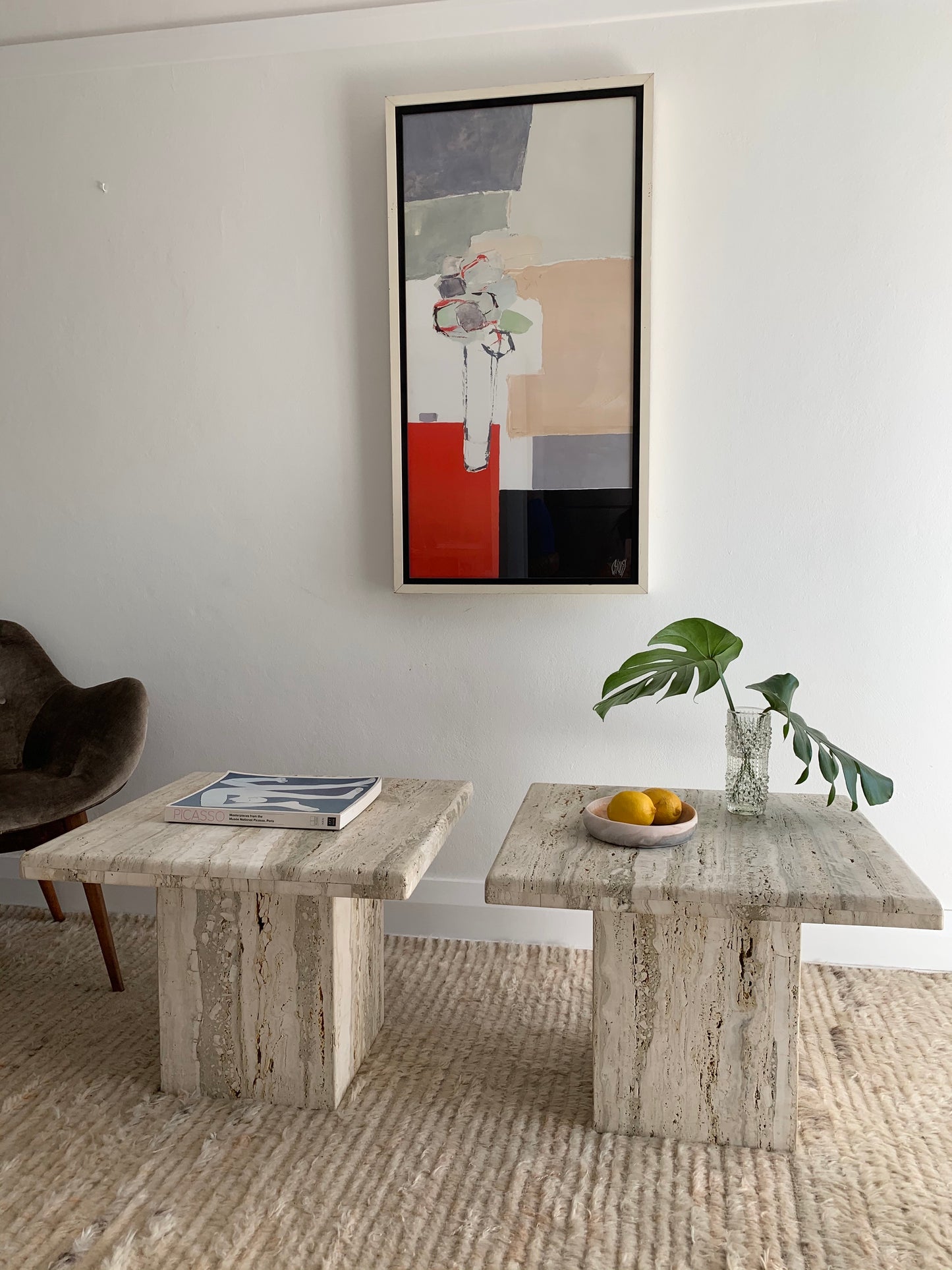 Vintage Unfilled Travertine Side Tables