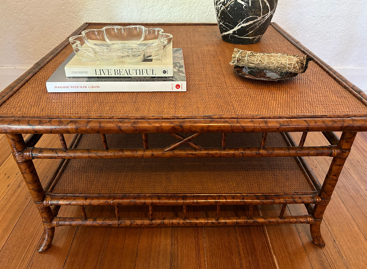 - Tortoiseshell Bamboo & Cane Coffee Table