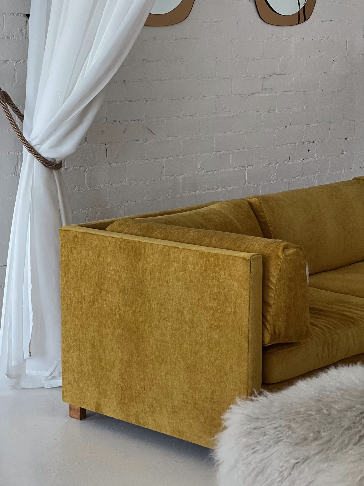 Large Yellow Velvet Vintage Modular Sofa