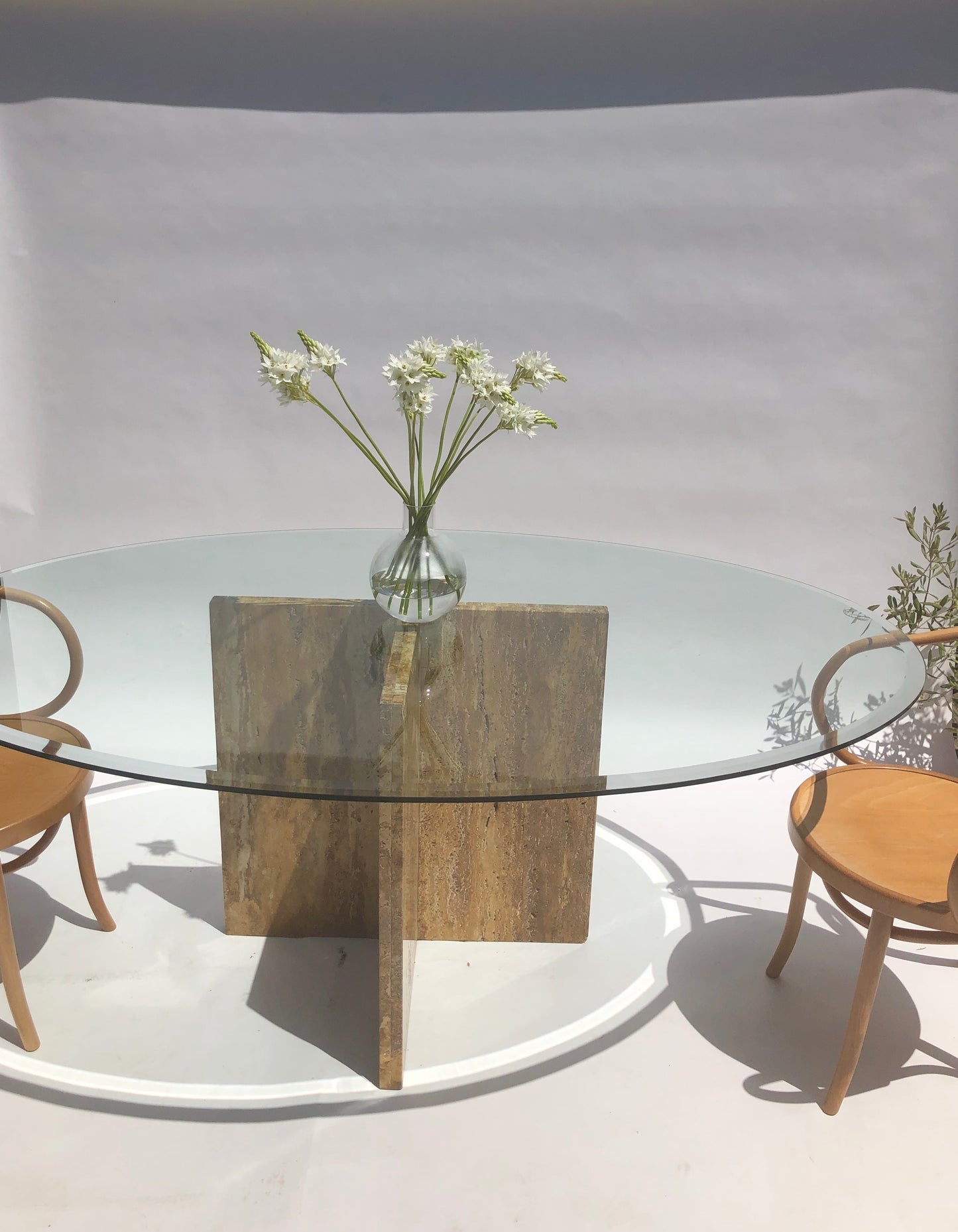 Travertine & Glass Dining Table