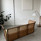 Refurbished Velvet & Rattan Sofa, Circa 1960-70