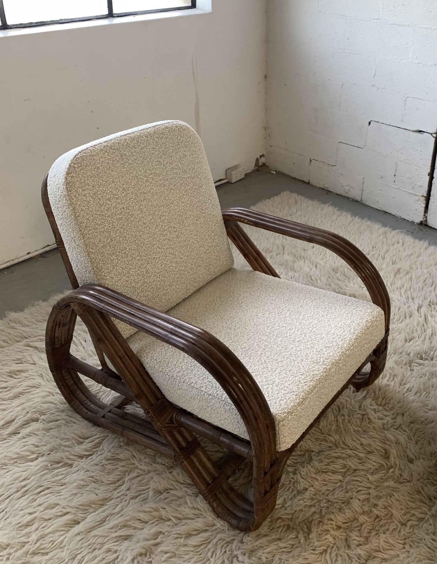 Classic Cane Pretzel Chair in Boucle - Two Available