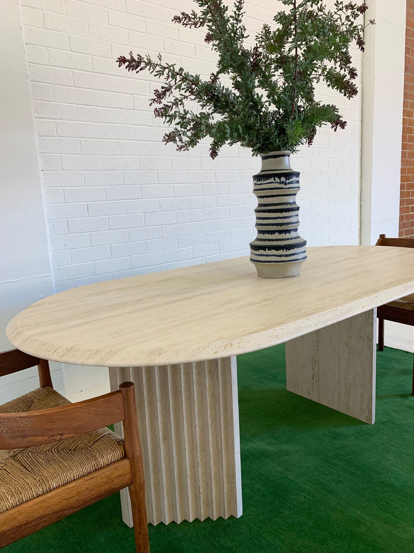 Incredible Honed Travertine Oval Dining Table
