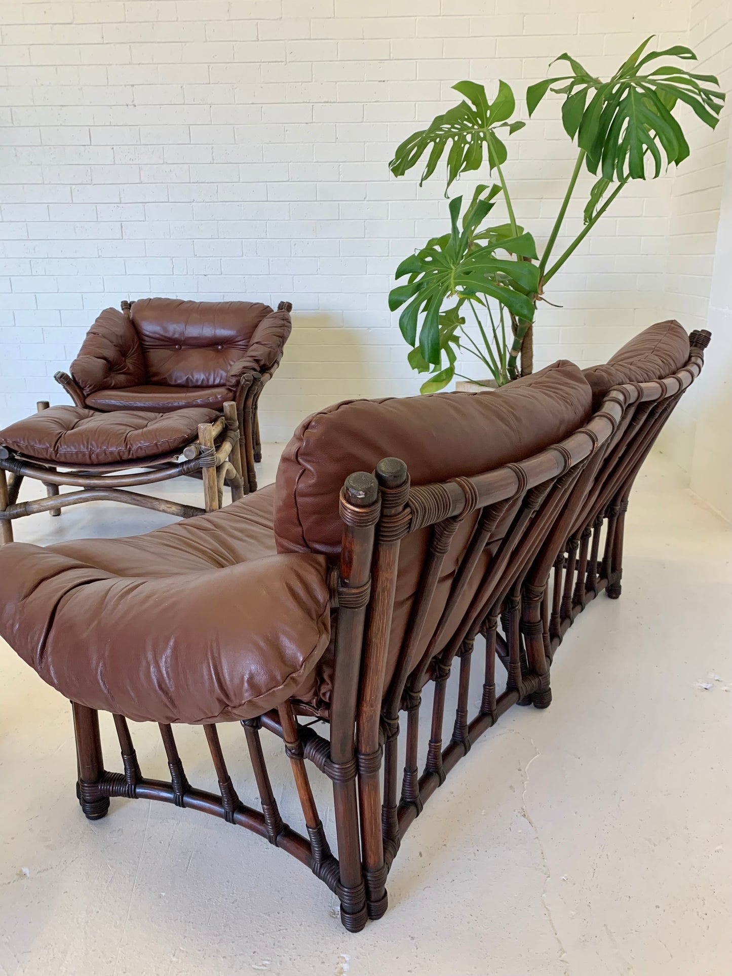 Vintage Cane and Leather Lounge