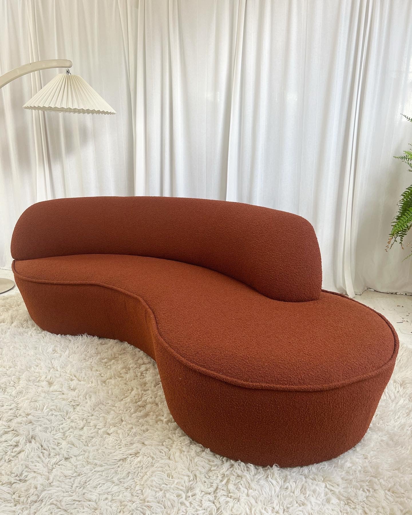 - Bespoke Rust Boucle Curved Sofa
