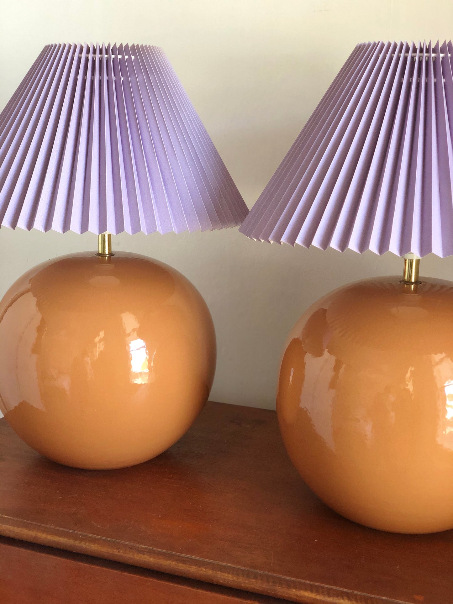Terracotta with pleated lilac shade lamps