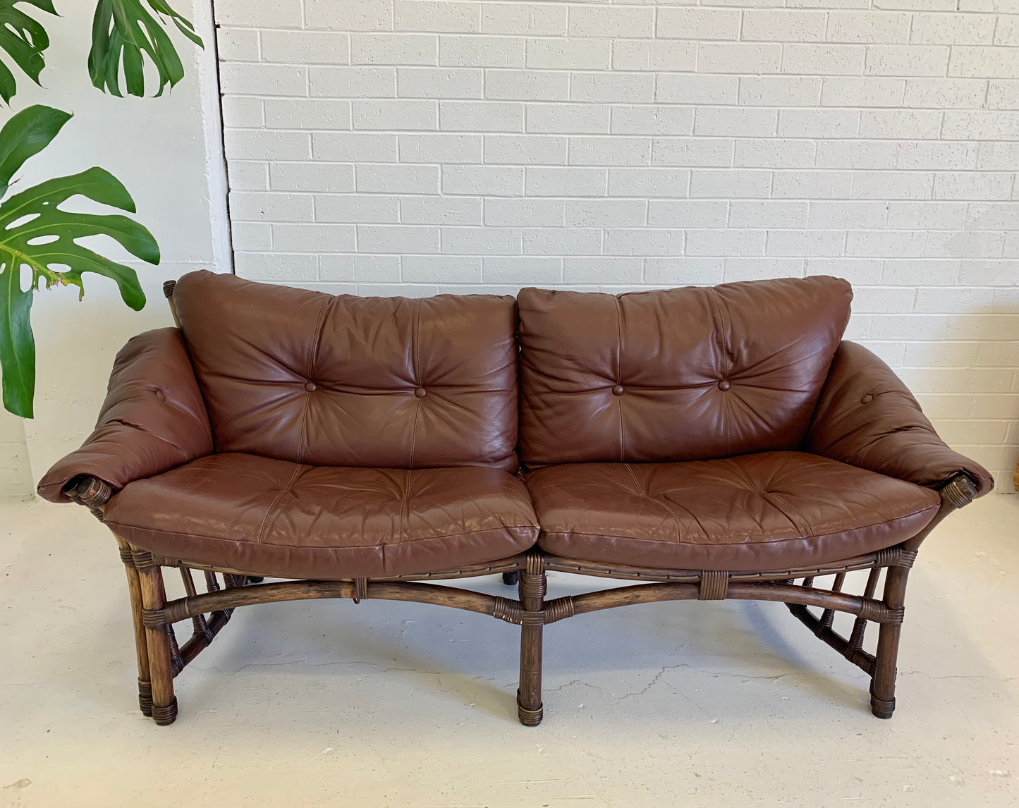 Vintage Cane and Leather Lounge
