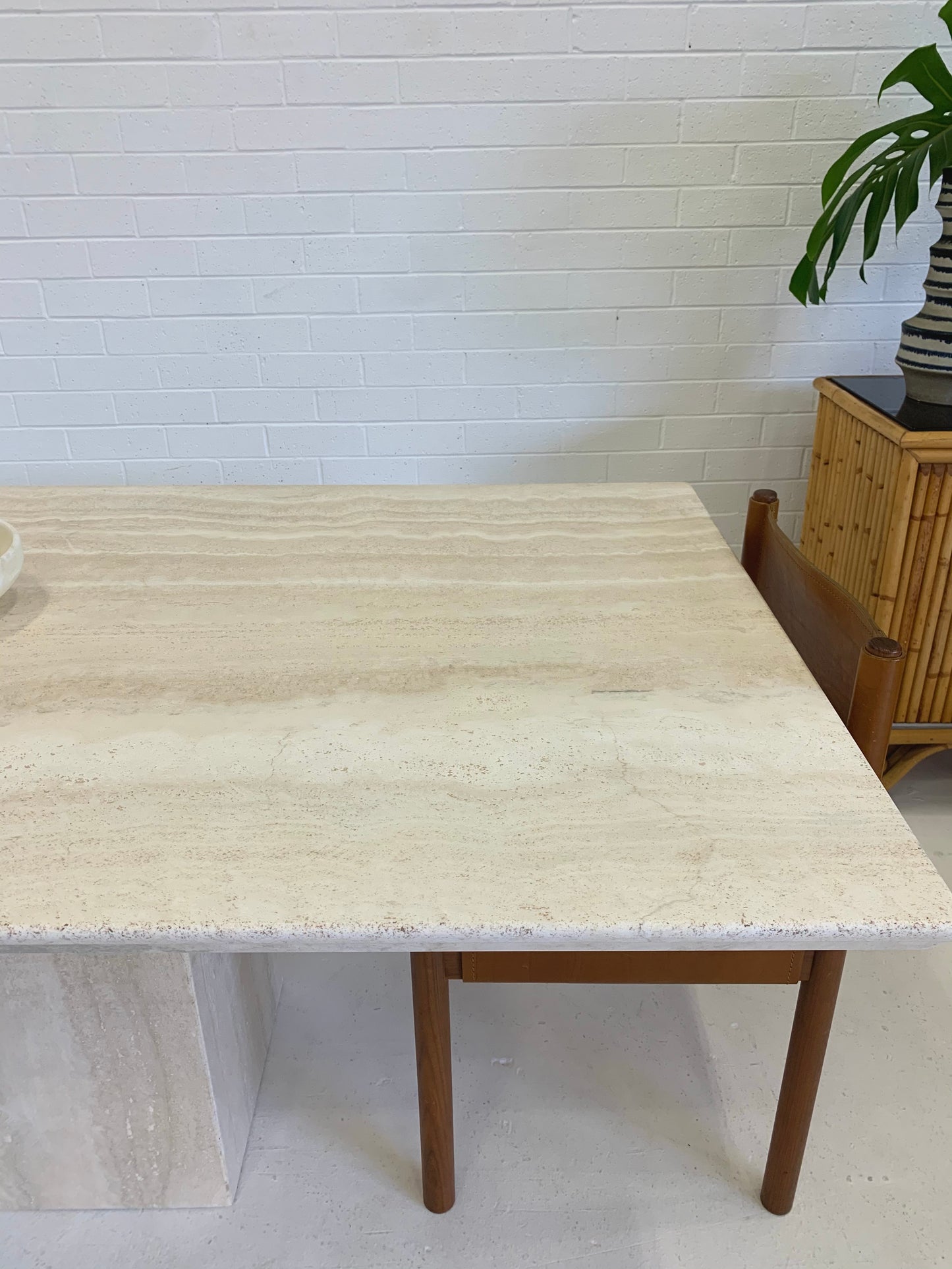 Vintage Italian Honed Travertine Dining Table
