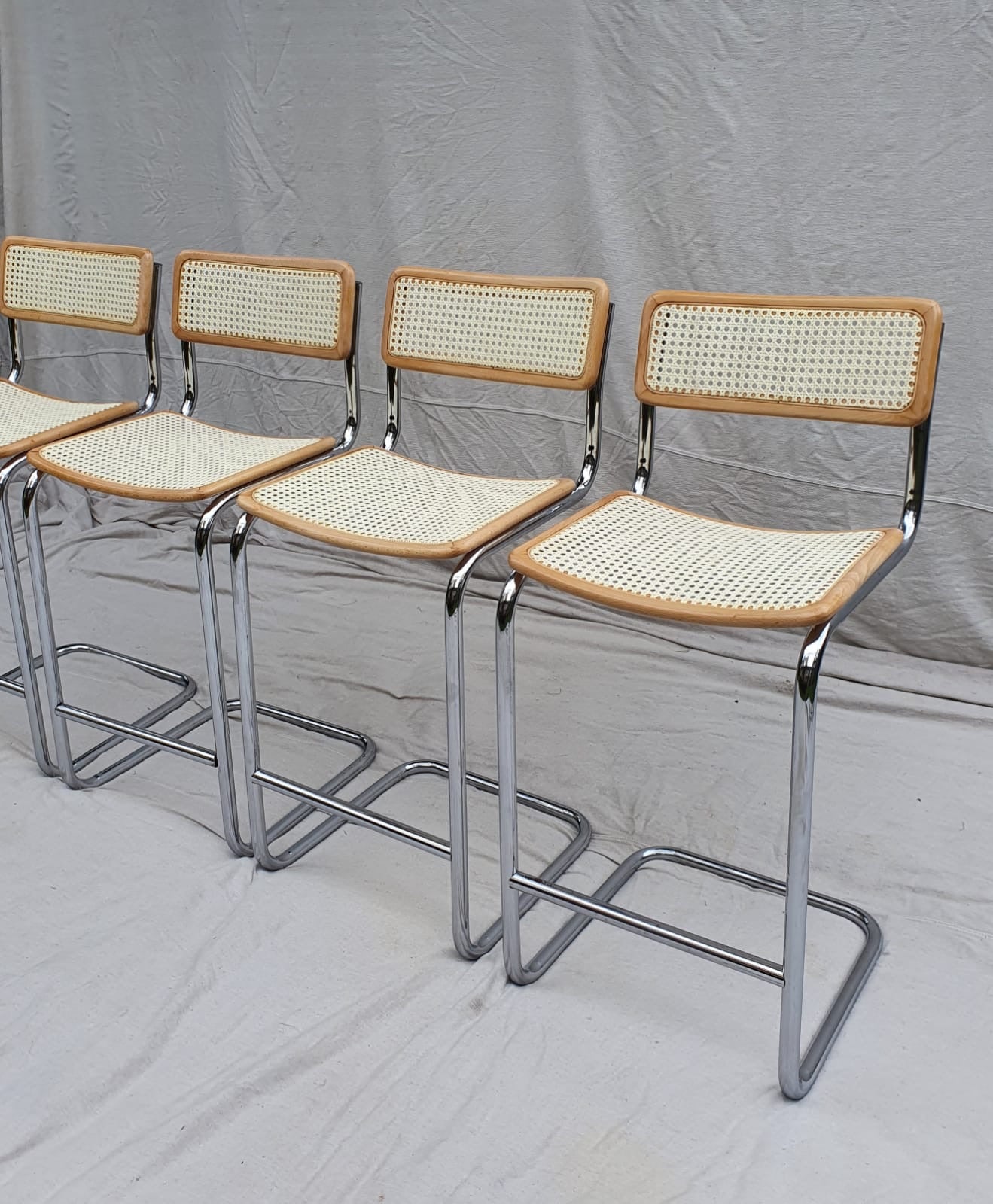 Set of Four Cesca Style Cane Bar Stools, made in Italy