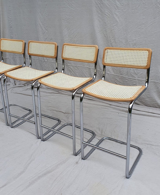 Set of Four Cesca Style Cane Bar Stools, made in Italy
