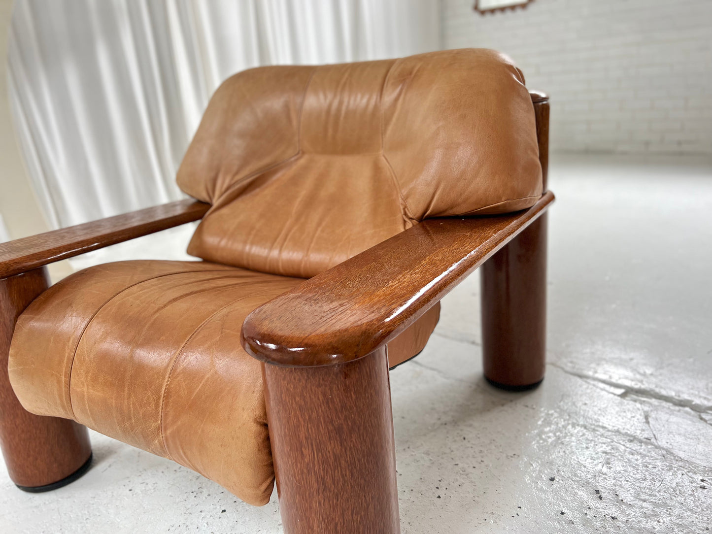 - Pacific Green Tan Leather Armchair