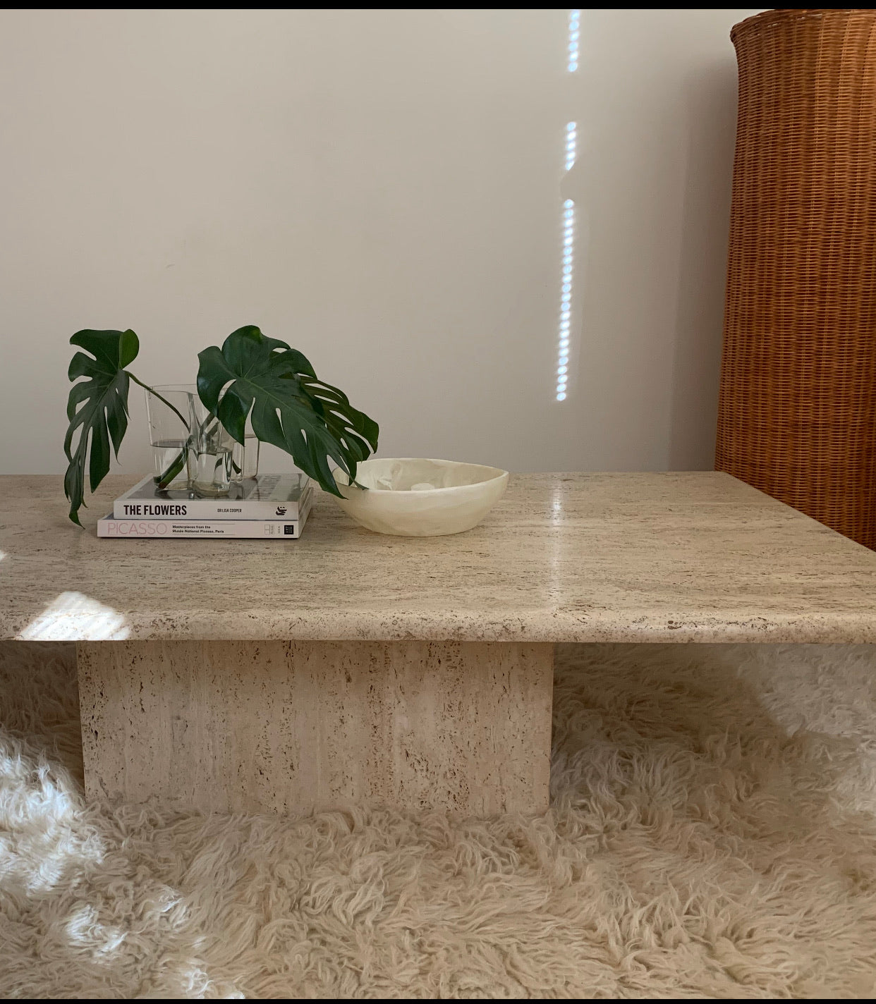 Large Vintage Unfilled Travertine Coffee Table