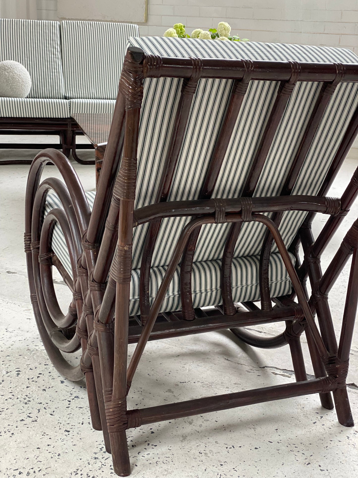 Vintage Dark Bamboo Armchair - Coffee Stripe