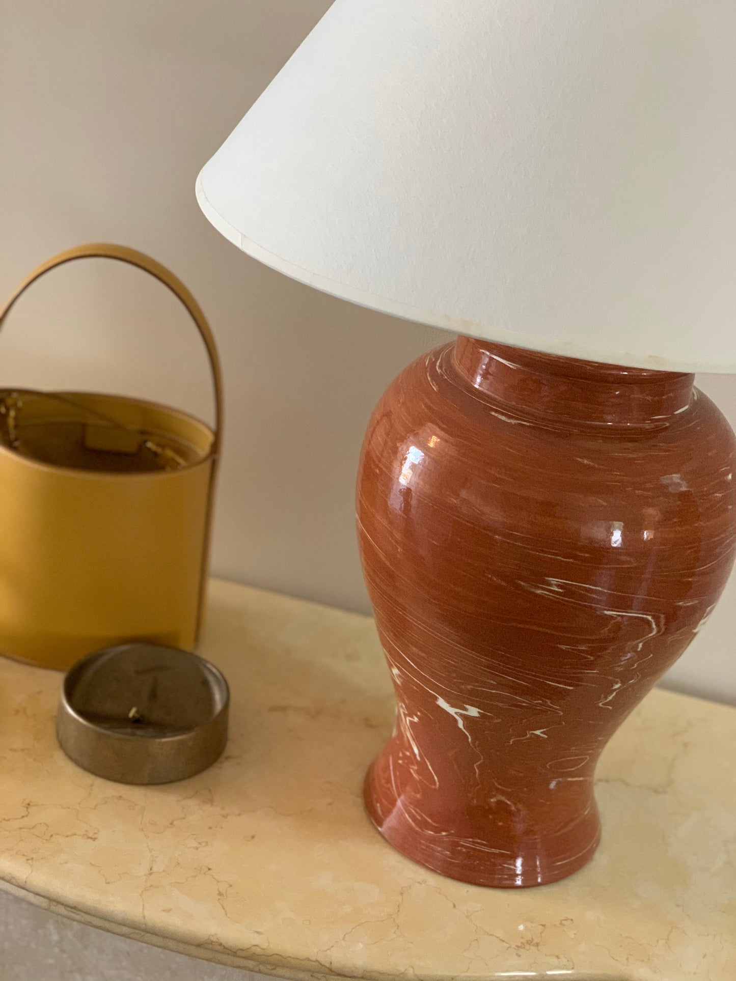 Handmade Italian Marbled Lamp with Large Shade