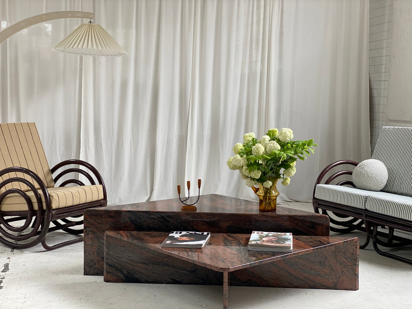 Vintage Dark Bamboo Armchair - Coffee Stripe