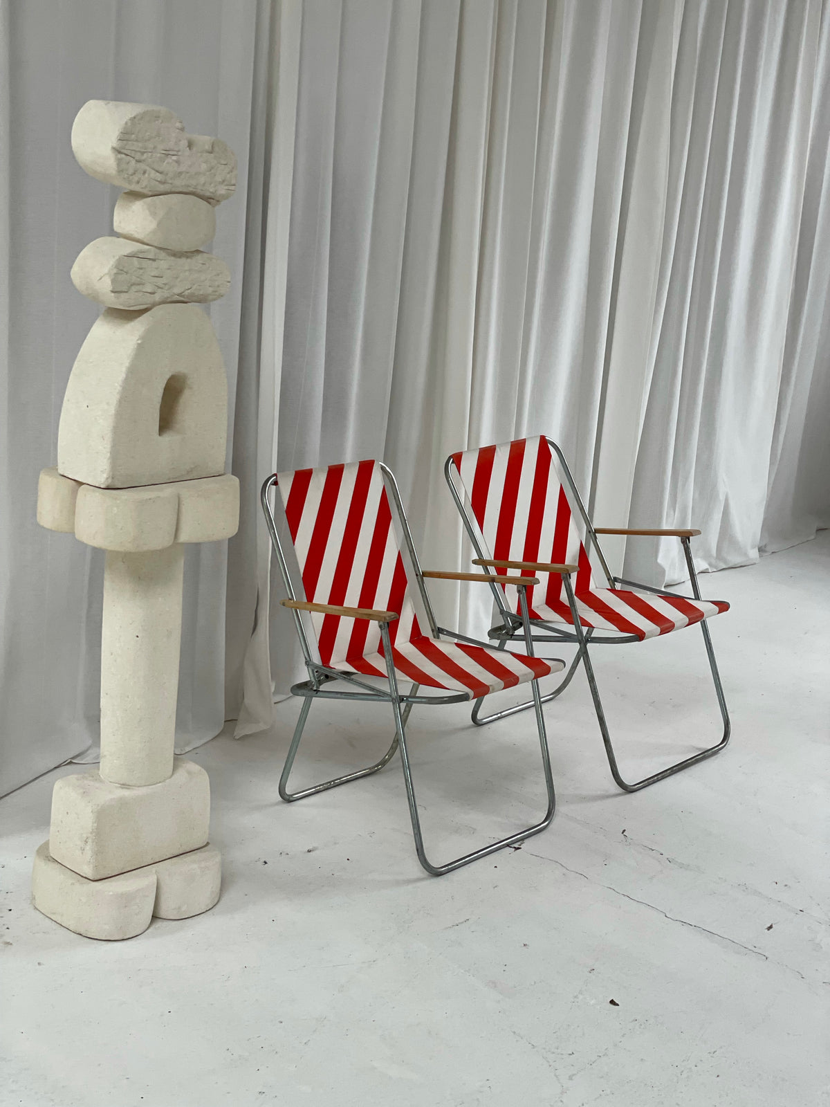 Striped Outdoor Folding Chairs- Set of Seven