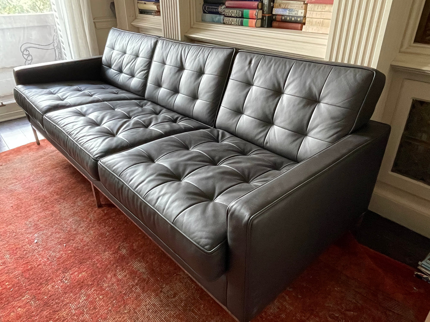 Florence Knoll Brown Leather Sofa