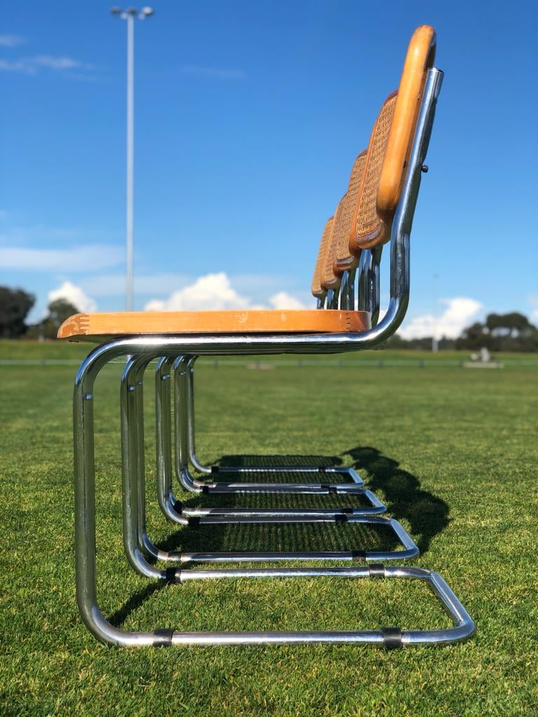 Cane and Chrome Cantilever Chairs