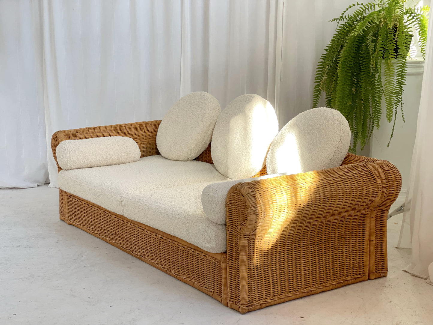 Vintage Cane and Boucle Lounge / Day Bed