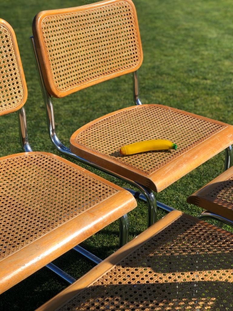 Cane and Chrome Cantilever Chairs