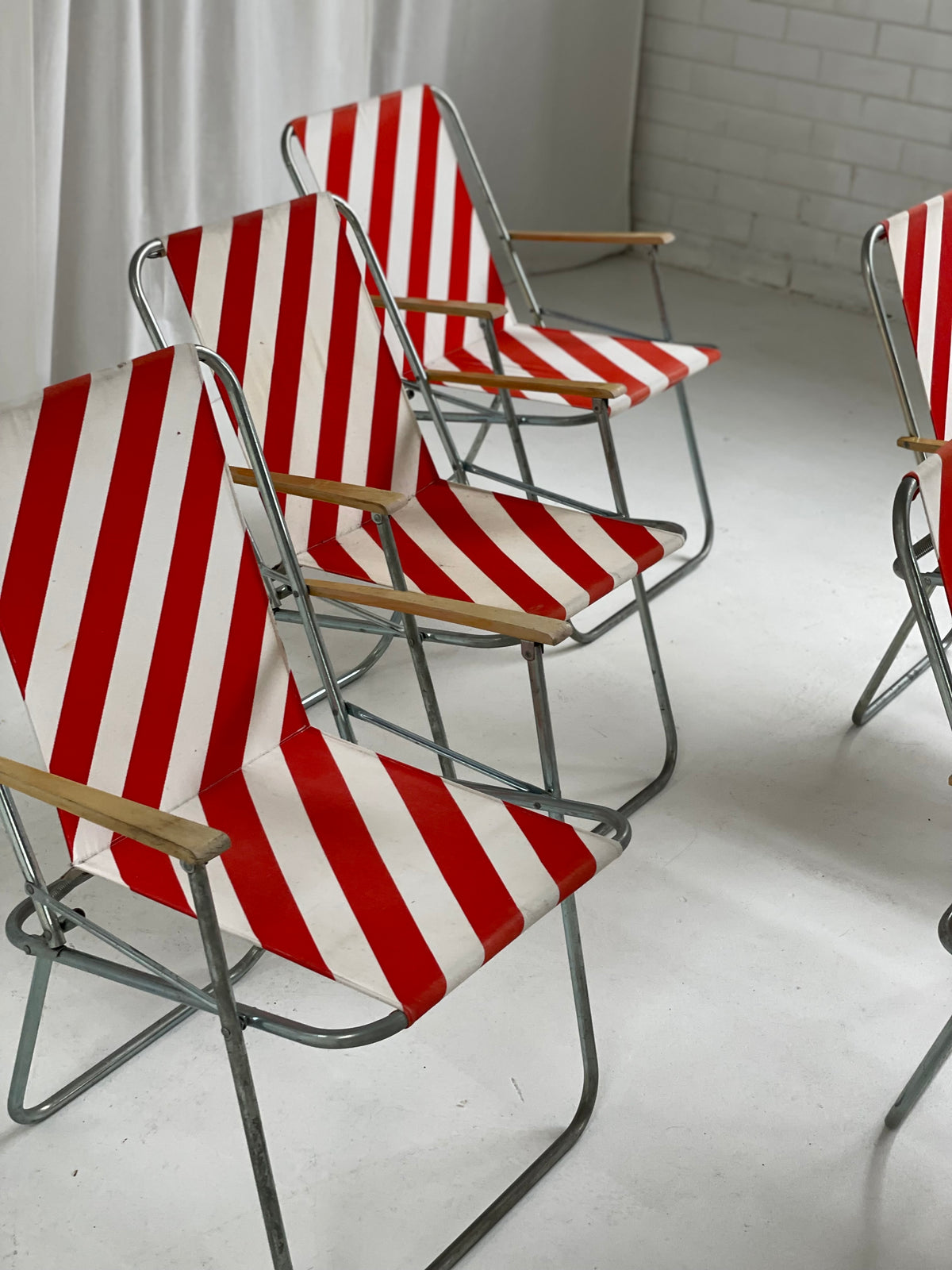 Striped Outdoor Folding Chairs- Set of Seven