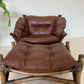 Vintage Cane and Leather Armchair + Ottoman