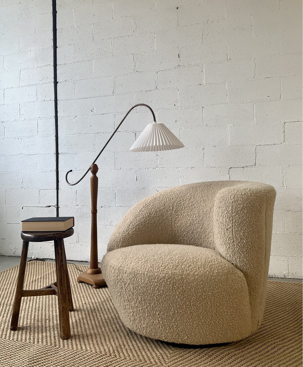 Sculptural Wool Boucle Swivel Chair by Design Warehouse