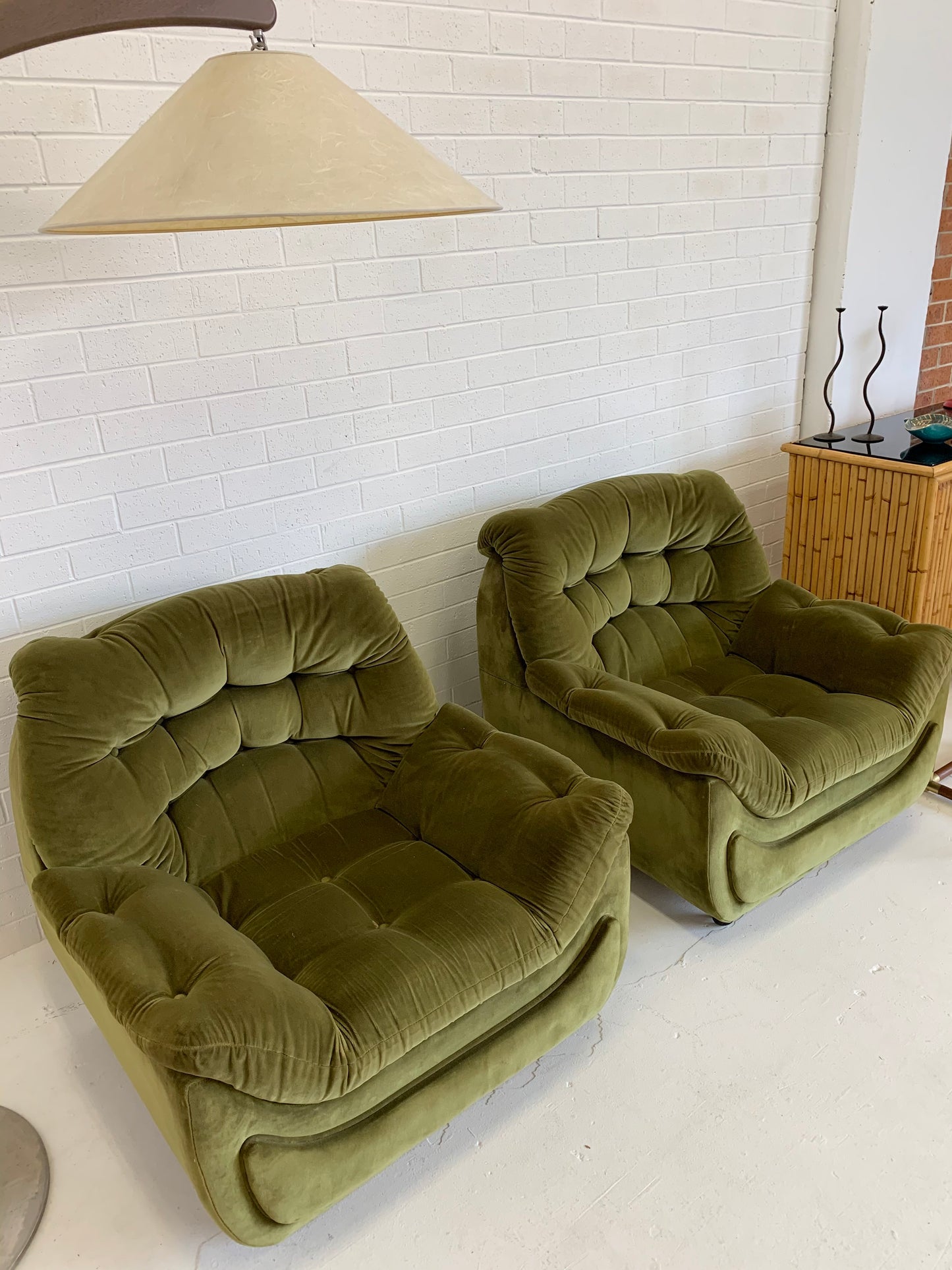 Vintage Green Velvet Armchairs