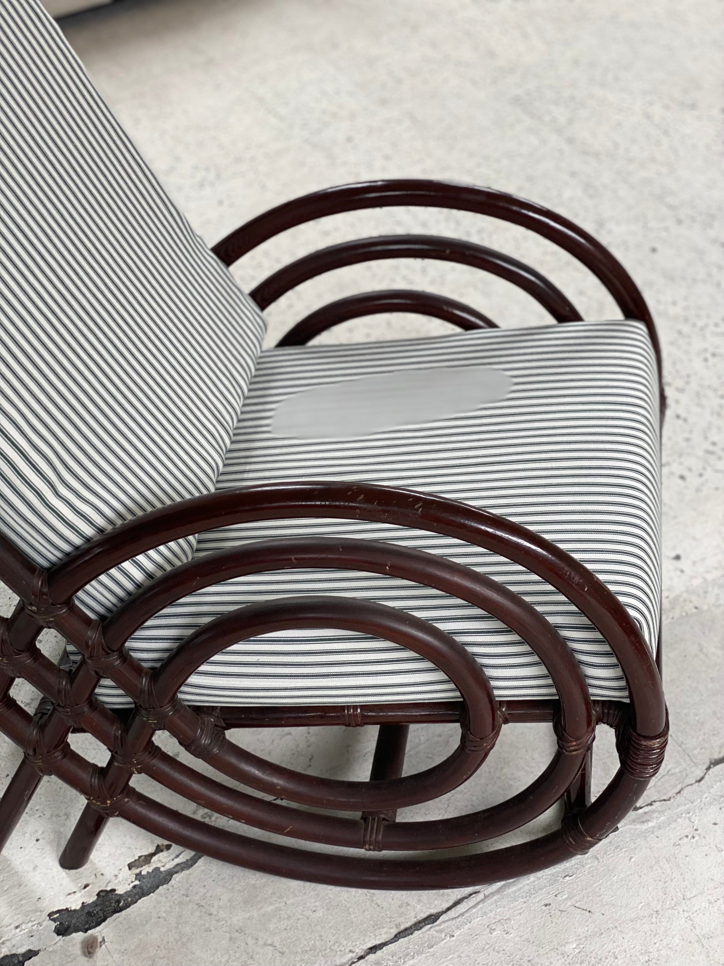 Vintage Dark Bamboo Armchair - Coffee Stripe