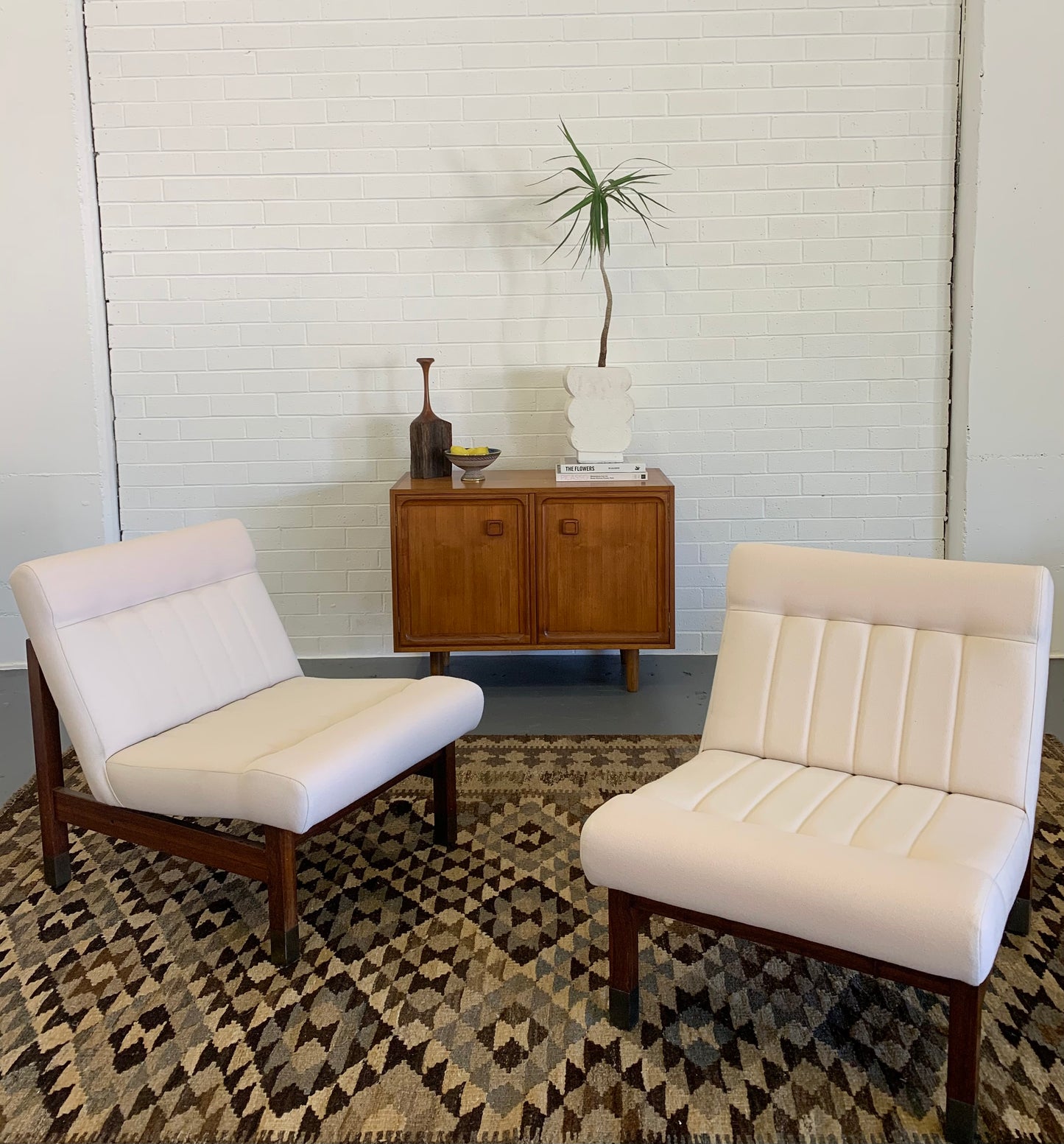 Mid Century European Armchair Reupholsteted in Cream Boucle