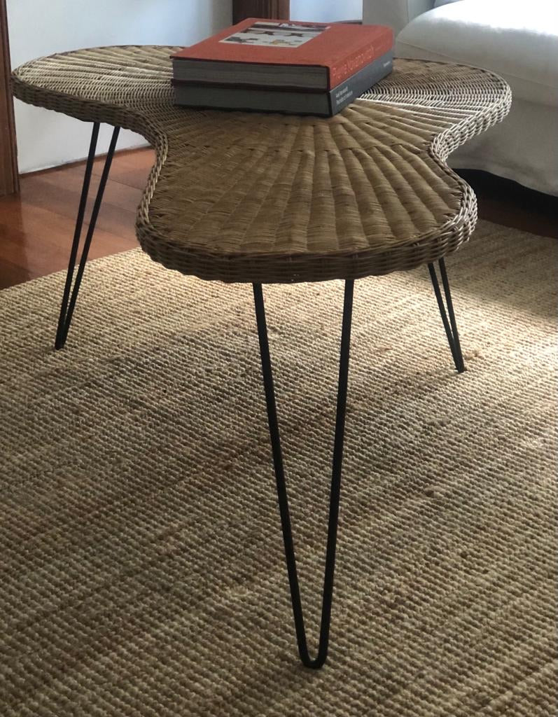 1950s Boomerang Wicker Coffee Table
