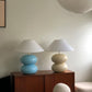 Powder Blue Double Bubble Lamp with White Conical Shade