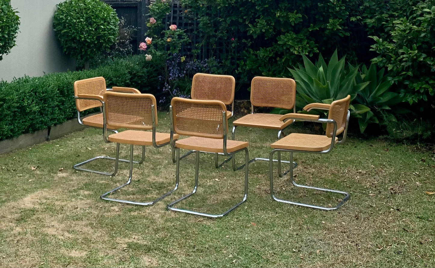 Set of 6 Marcel Breuer Cesca B32 Dining Chairs, Made in Italy