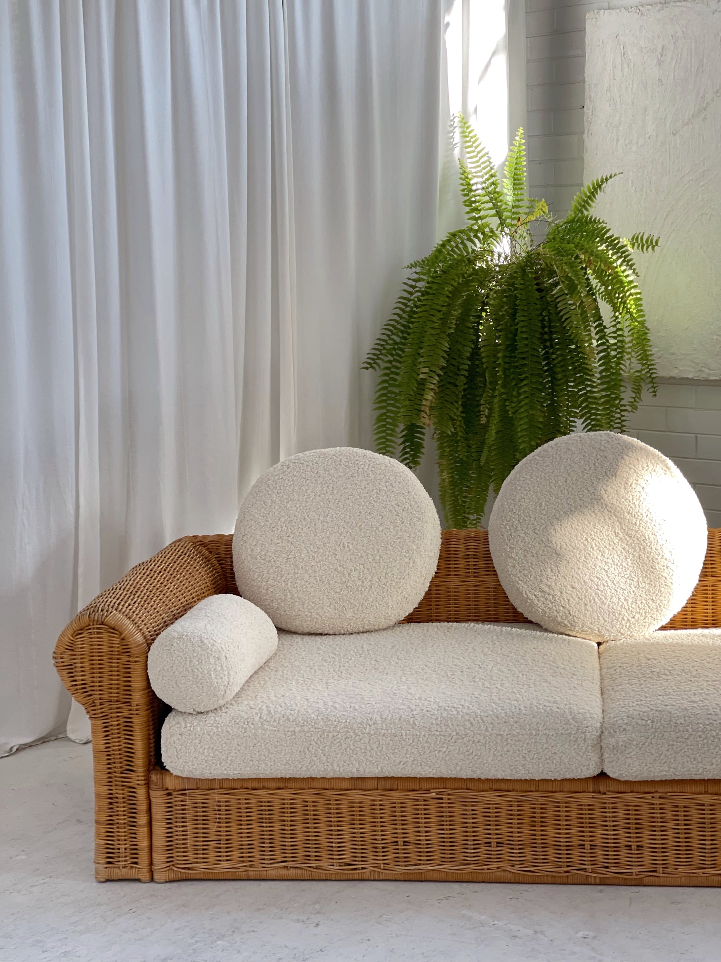 Vintage Cane and Boucle Lounge / Day Bed