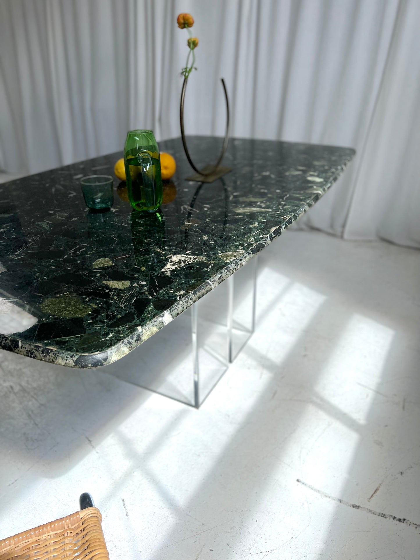 Vintage Green Palladiana Marble & Lucite Table