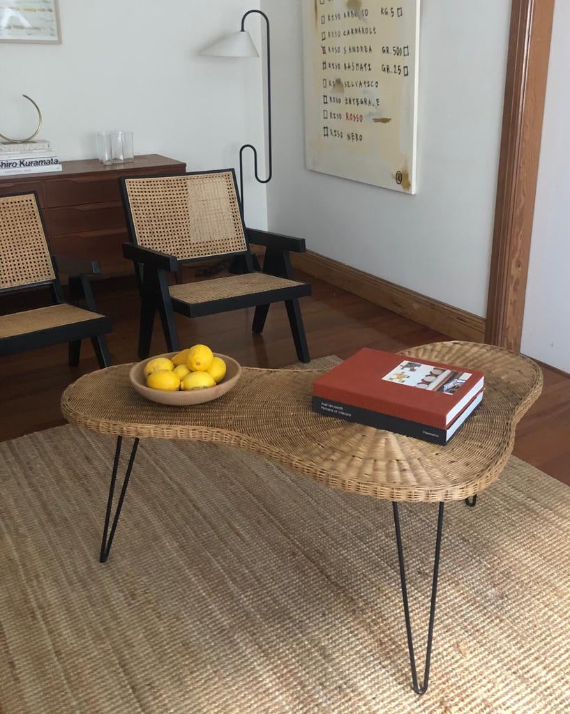 1950s Boomerang Wicker Coffee Table