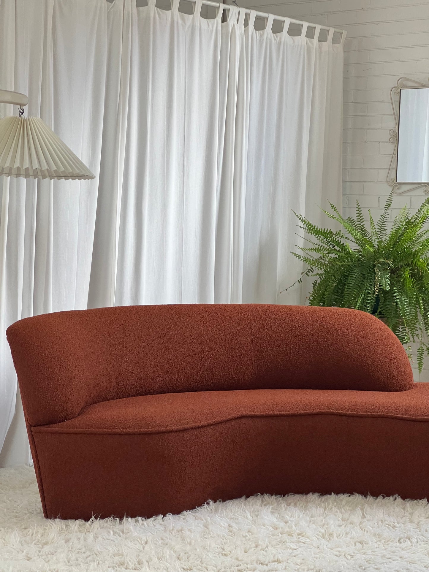 - Bespoke Rust Boucle Curved Sofa