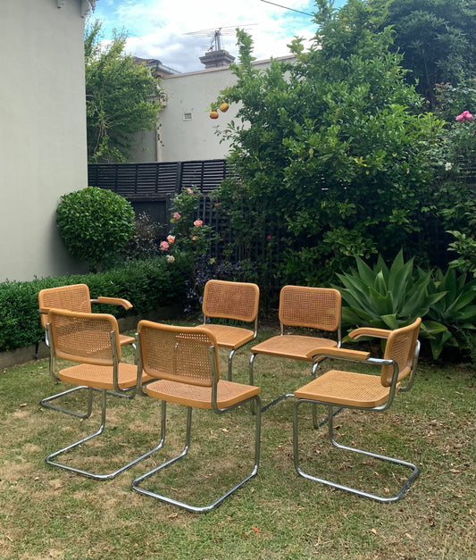 Set of 6 Marcel Breuer Cesca B32 Dining Chairs, Made in Italy