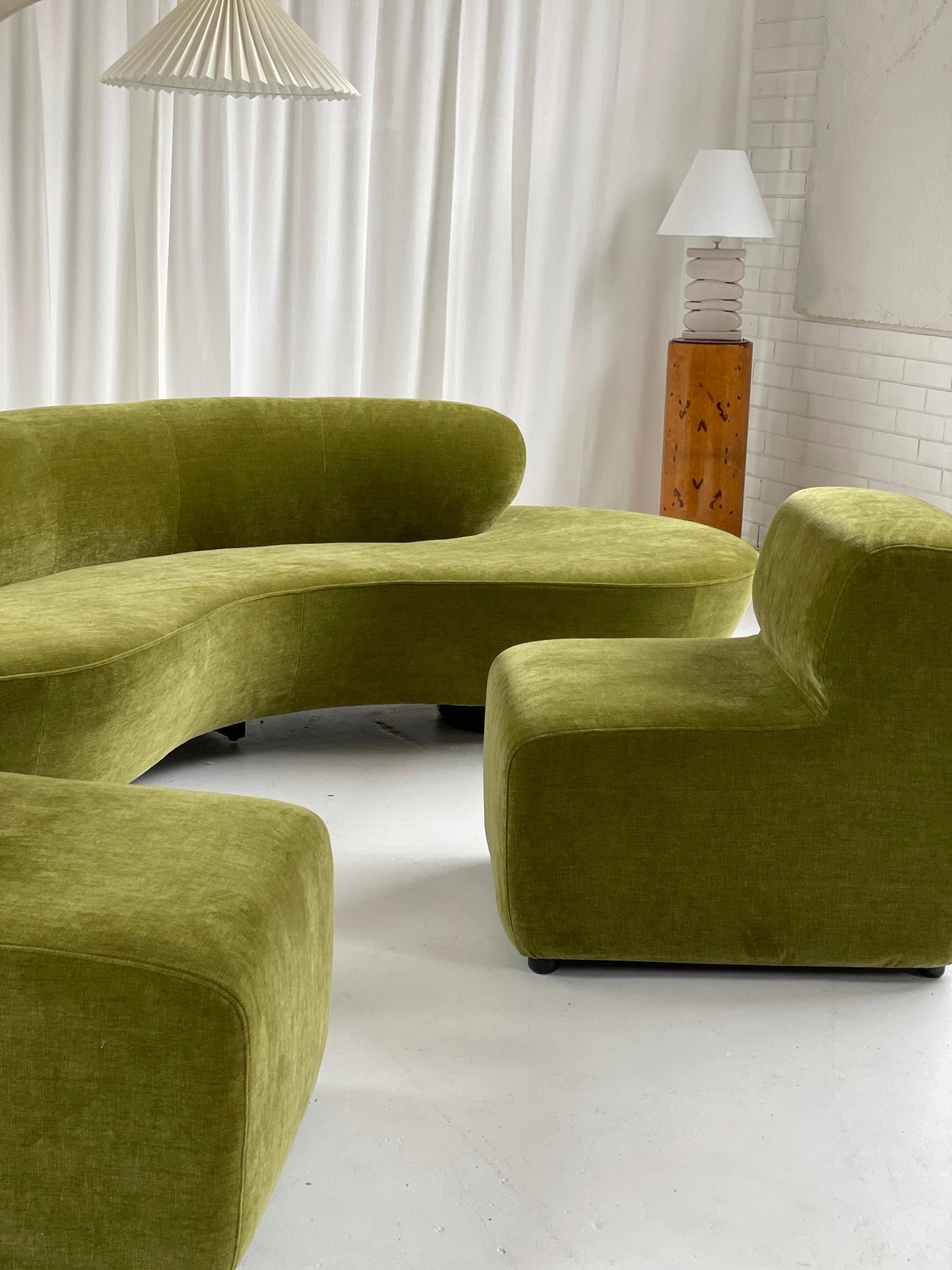 Olive Green Curved Velvet Sofa