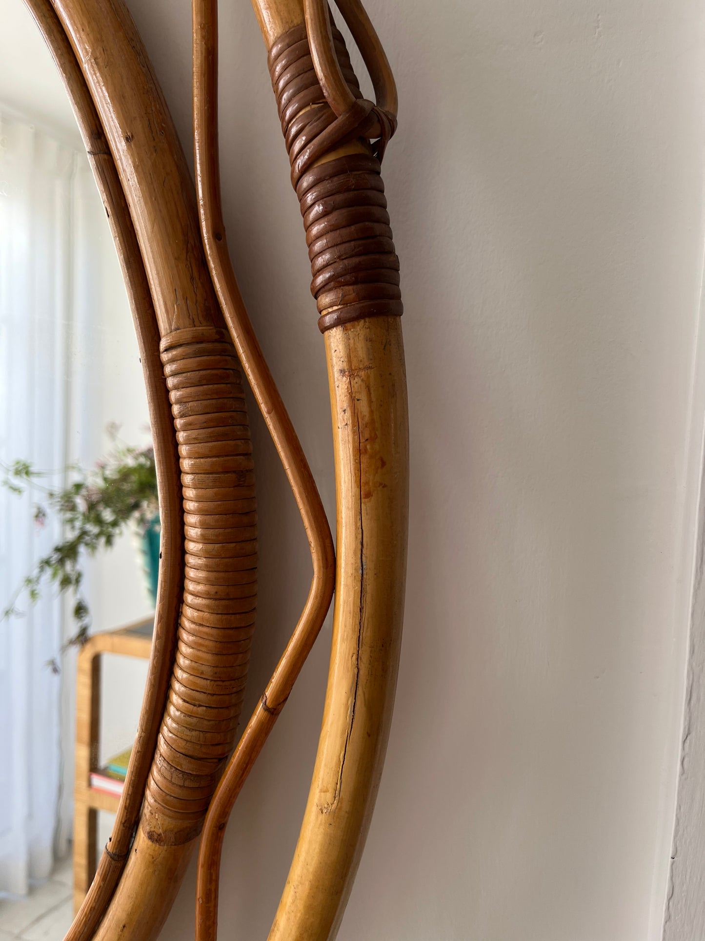 Vintage Italian Bamboo Mirror by Bonacina