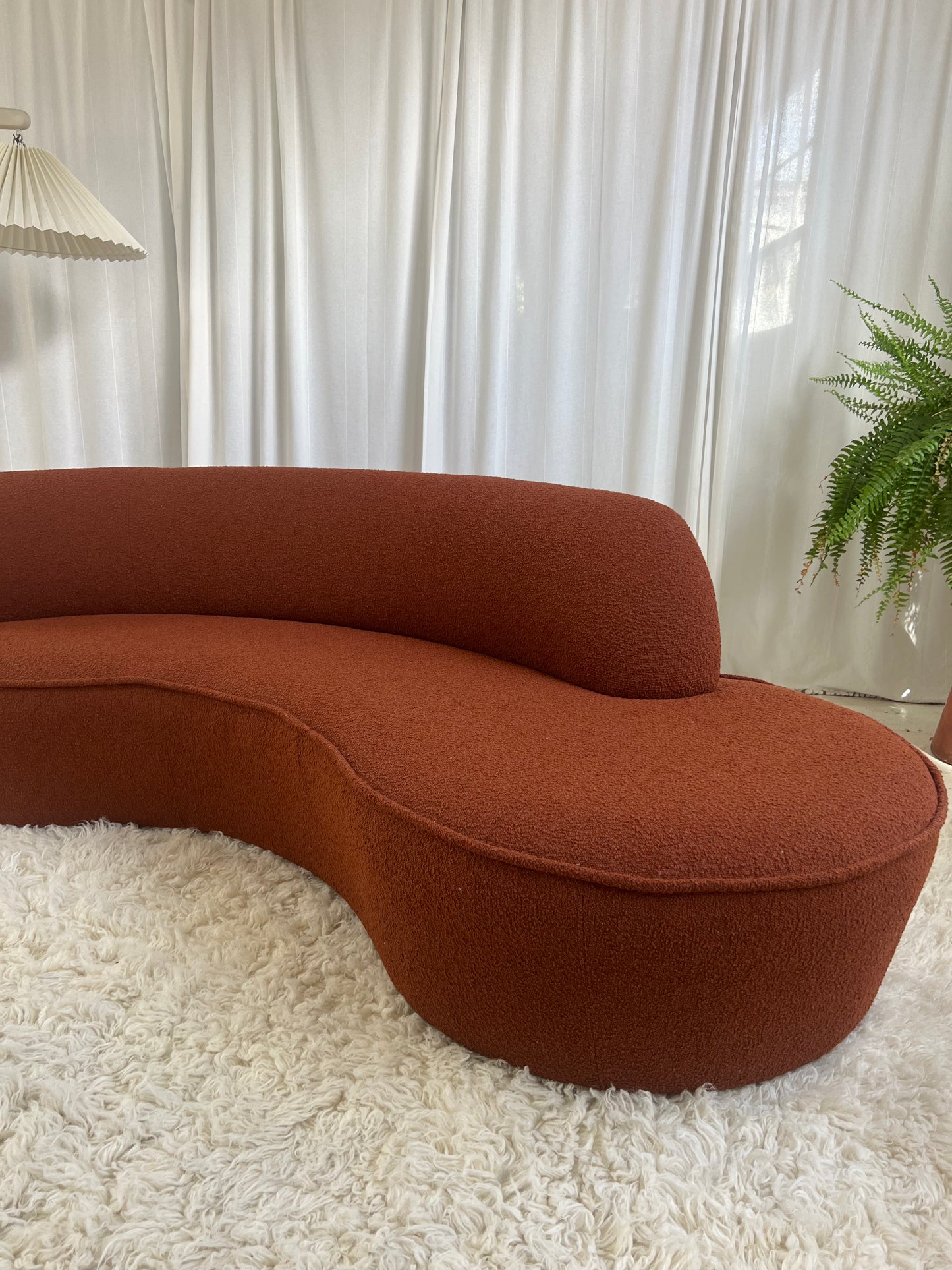 - Bespoke Rust Boucle Curved Sofa