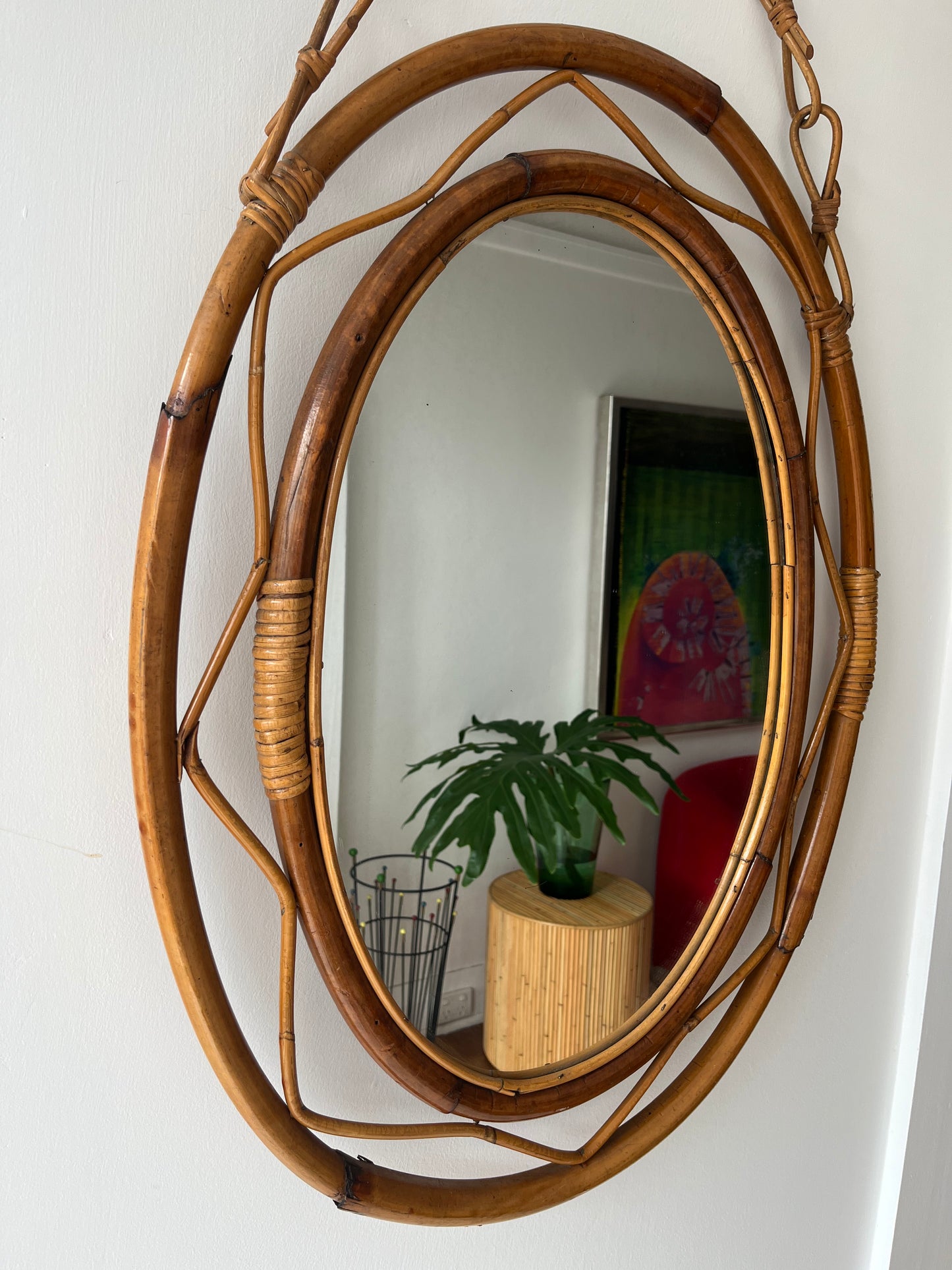 Vintage Italian Bamboo Mirror by Bonacina