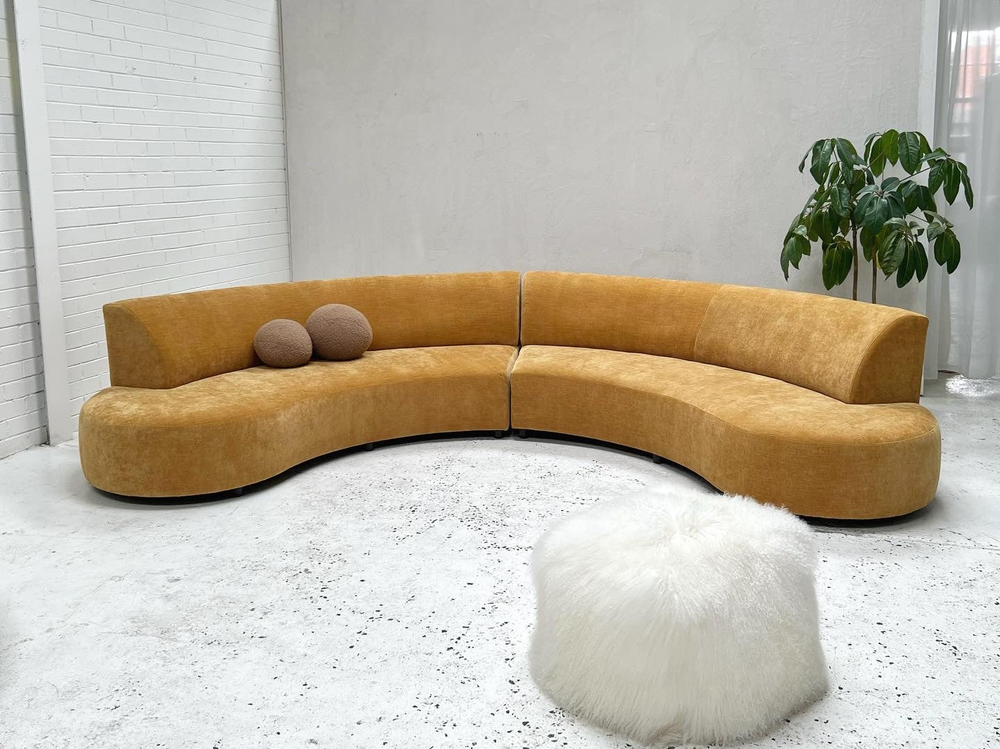 = Bespoke Mustard Curved Sofa Set