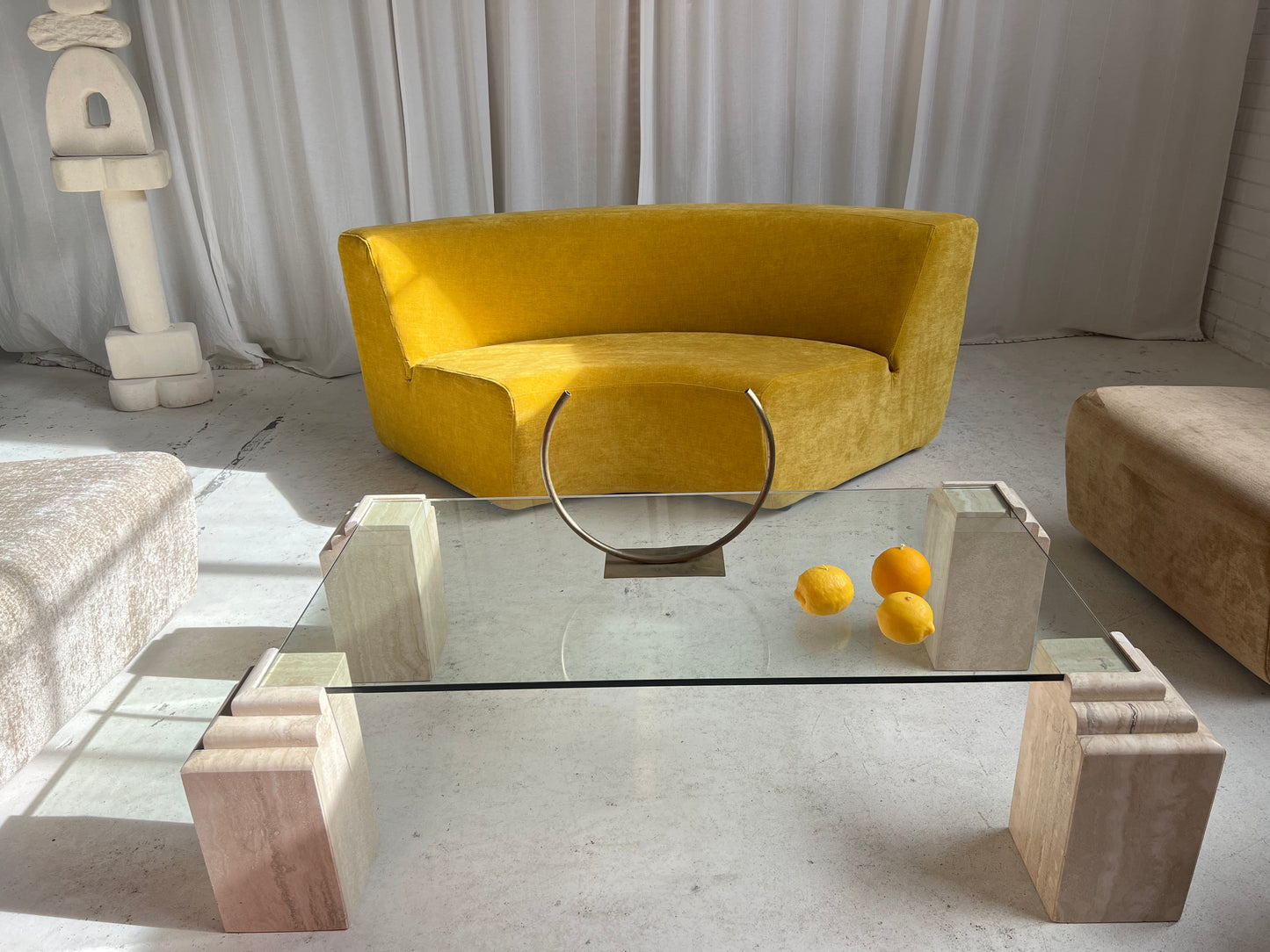 Vintage Glass & Travertine Coffee Table
