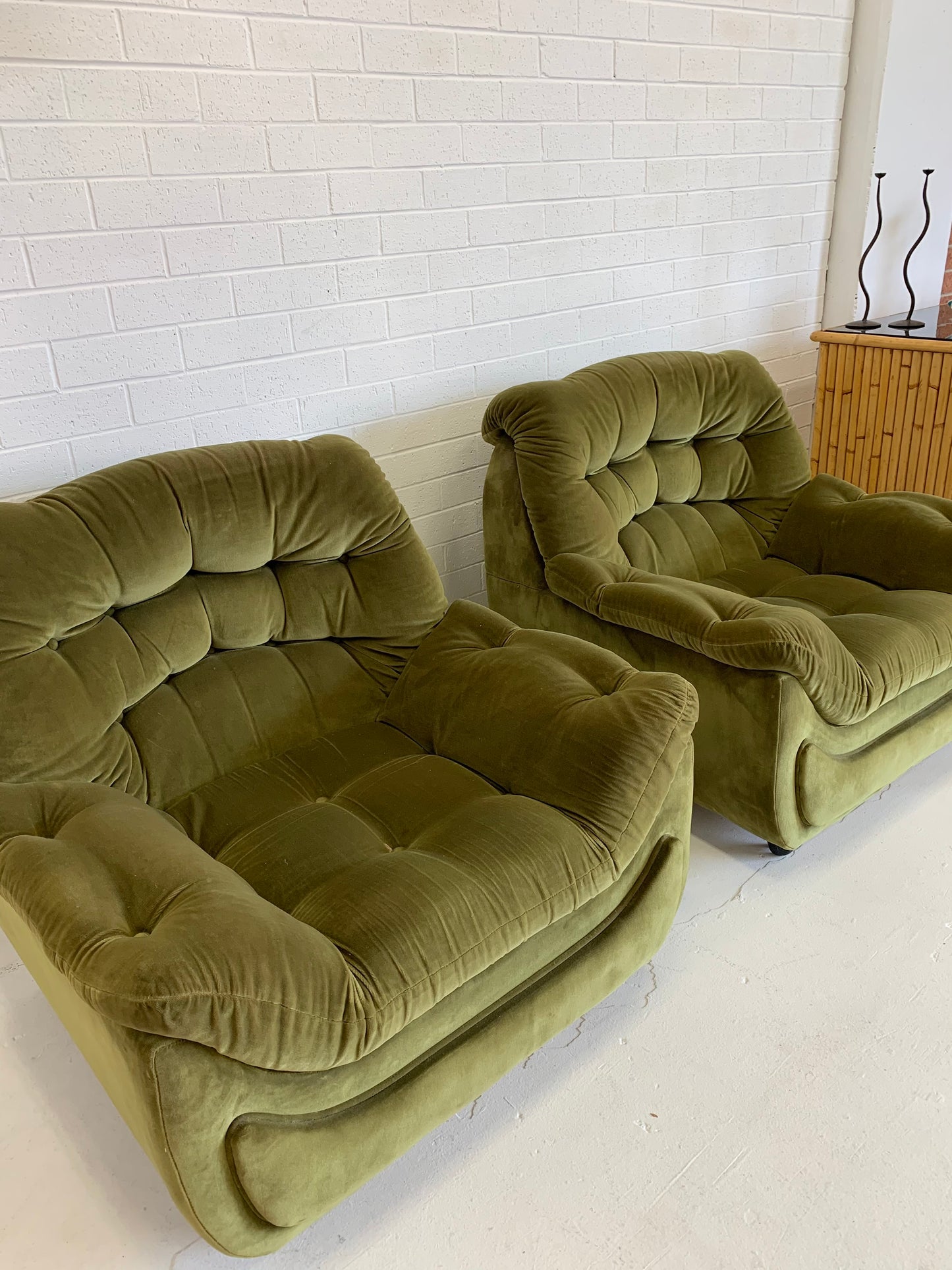 Vintage Green Velvet Armchairs