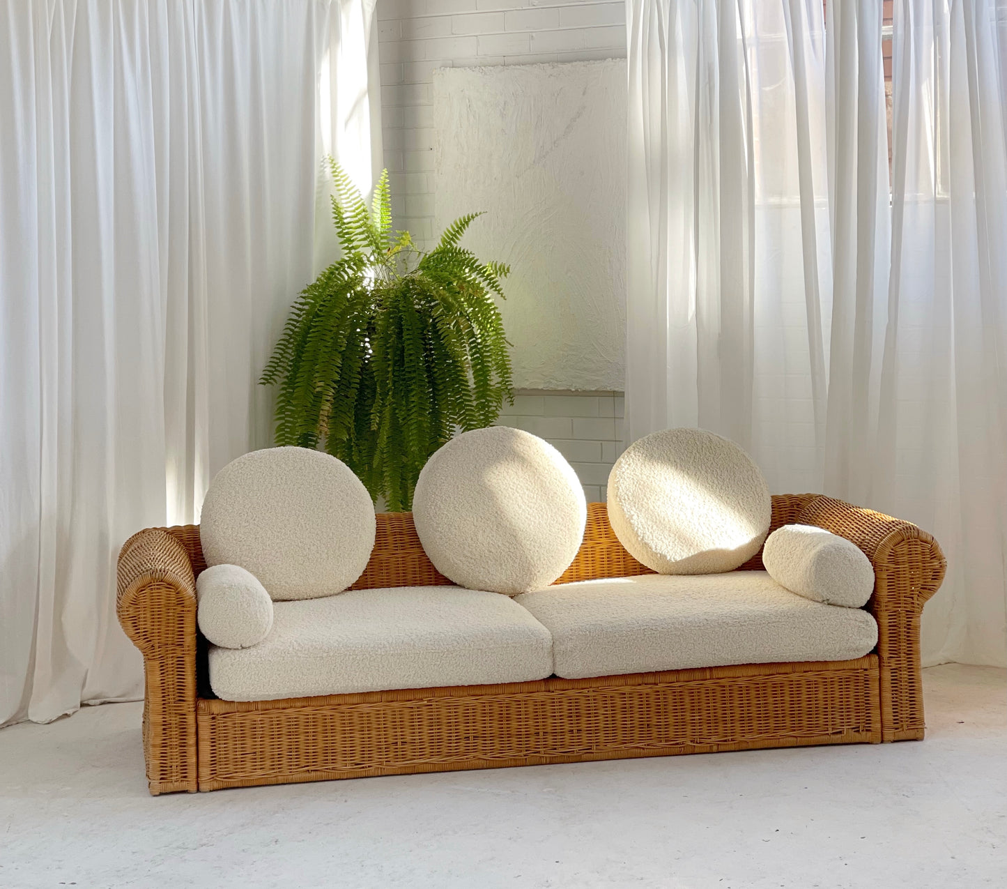 Vintage Cane and Boucle Lounge / Day Bed