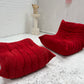Vintage Ligne Roset Togo Fireside & Ottoman Set - Red Suede