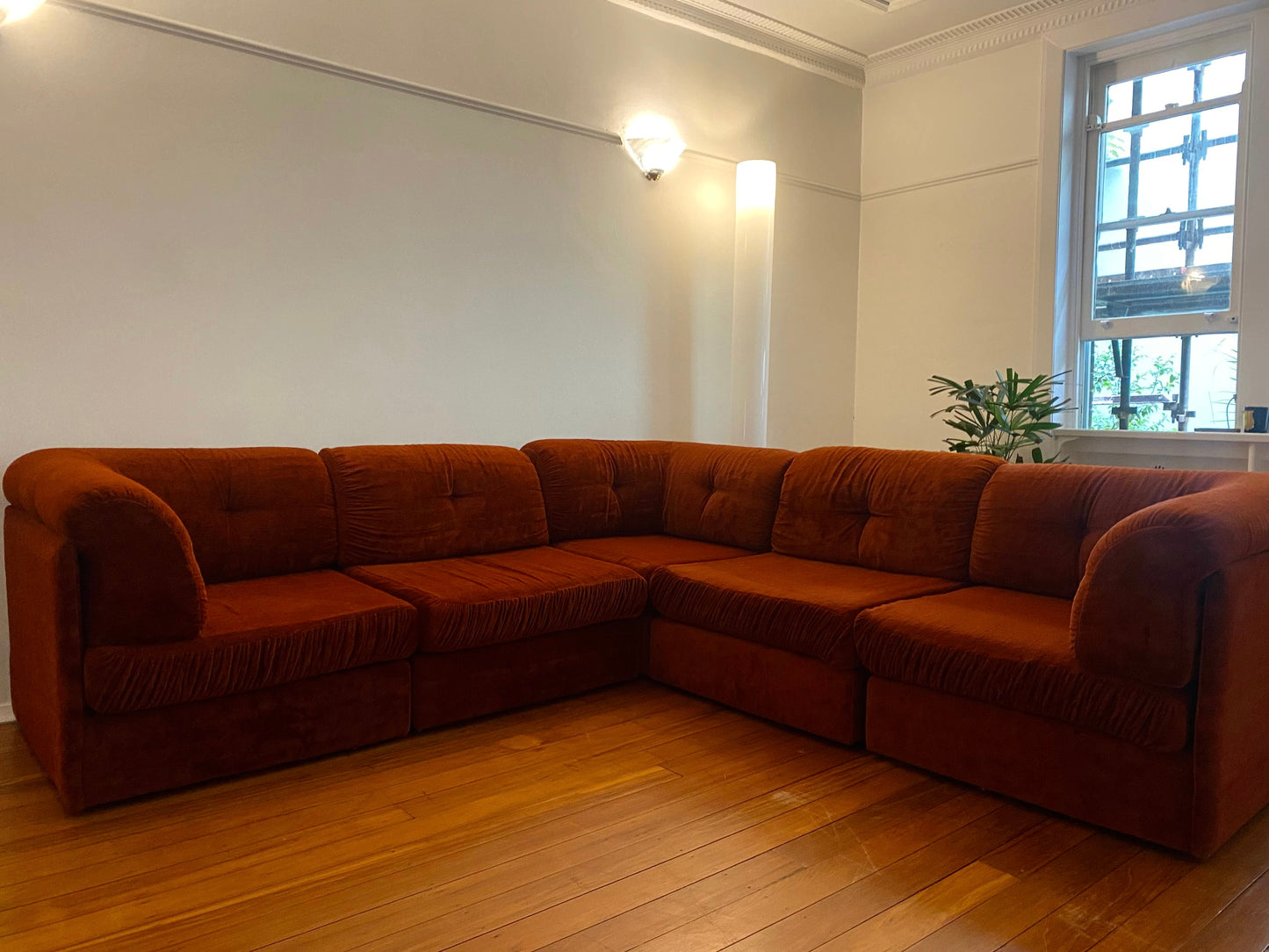 - 70s Rust Velour Modular Sofa